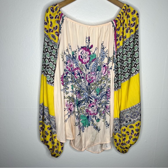 Free People Positano Printed Blouse in Yellow Sz M - Picture 8 of 9